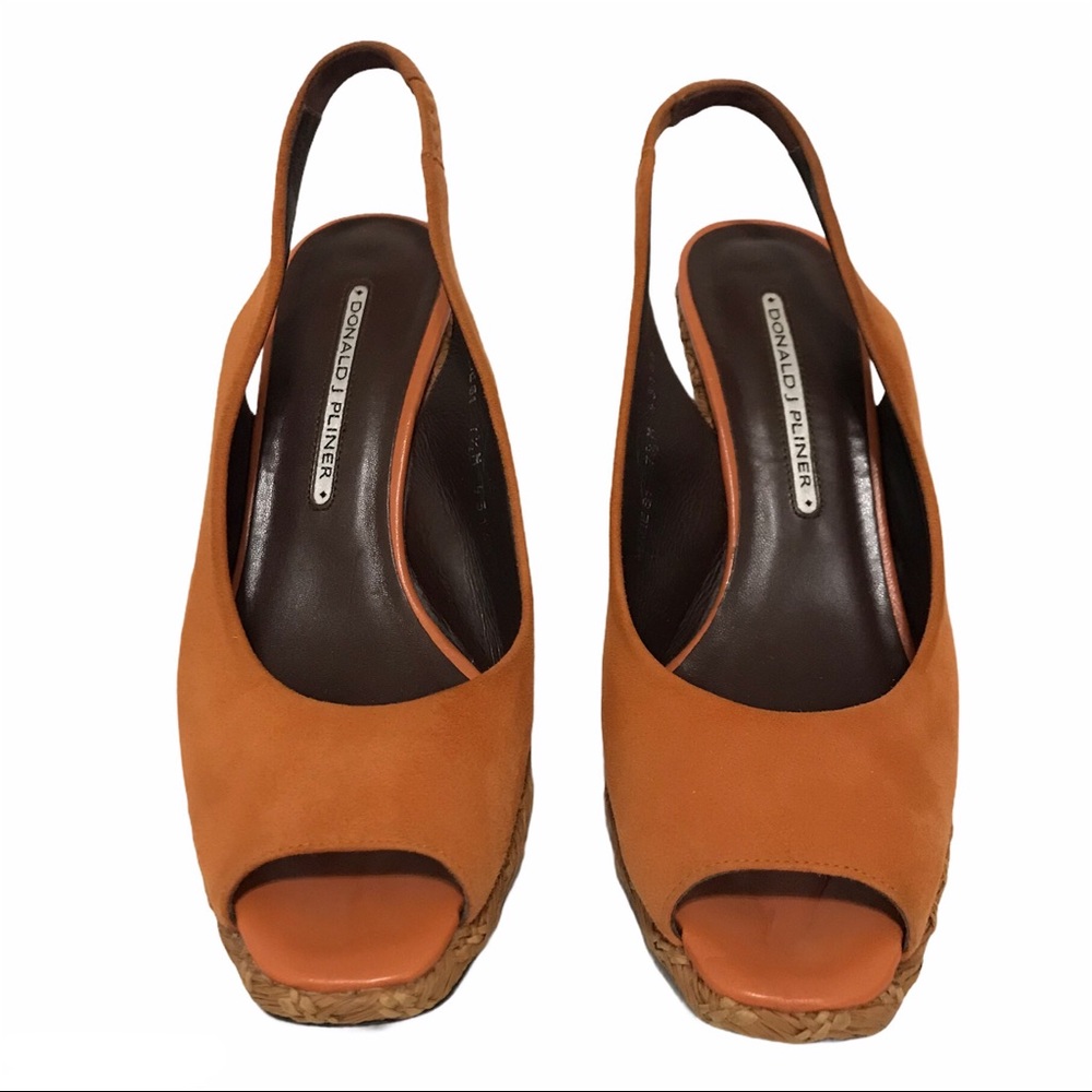 Donald J Pliner Sling Back Rust Orange Suede Wedge
